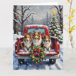 Shetland Sheepdog Kerstmis Rode Truck Holiday Kaart