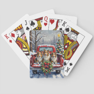 Shetland Sheepdog Kerstmis Rode Truck Winter Pokerkaarten