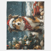 Shetland Sheepdog Kerstmis Vintage Strand Fleece Deken (Voorkant)