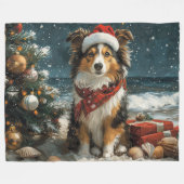 Shetland Sheepdog Kerstmis Vintage Strand Fleece Deken (Voorkant (Horizontaal))