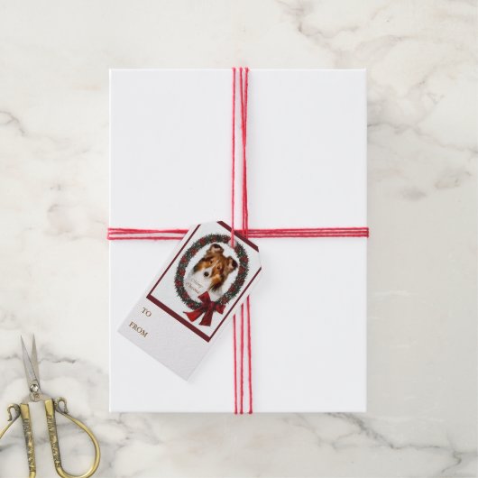 Shetland Sheepdog Kerstmis Wreath Cadeaulabel (Met Touw)