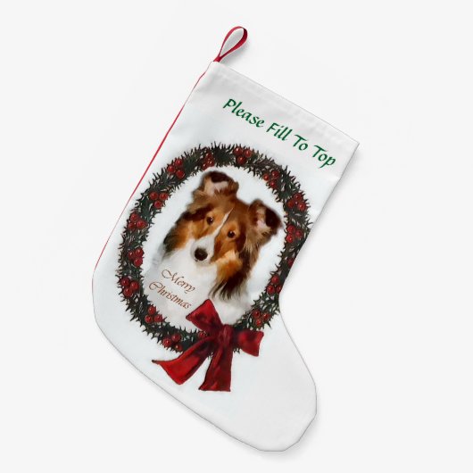 Shetland Sheepdog Krans Kerstmis Kleine Kerstsok (Voorkant (Hangend))