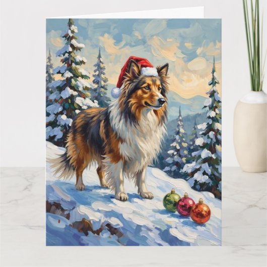 Shetland Sheepdog Kudden Kerst Ornamente Hoed Kaart (Voorkant)