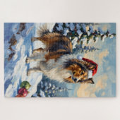 Shetland Sheepdog Kudden Kerst Ornamente Hoed Legpuzzel (Horizontaal)
