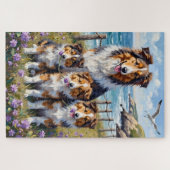 Shetland Sheepdog Kunst met Kustheide Legpuzzel (Horizontaal)
