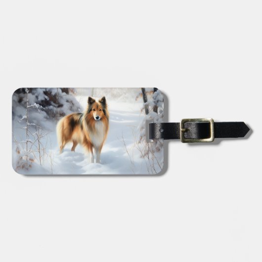 Shetland Sheepdog Laat het sneeuwen Kerstmis Bagagelabel (Voorkant horizontaal)