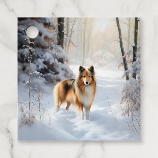 Shetland Sheepdog Laat het sneeuwen Kerstmis Bedankjes Labels (Voorkant)