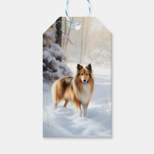 Shetland Sheepdog Laat het sneeuwen Kerstmis Cadeaulabel (Voorkant)
