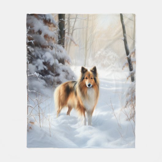 Shetland Sheepdog Laat het sneeuwen Kerstmis Fleece Deken (Voorkant)