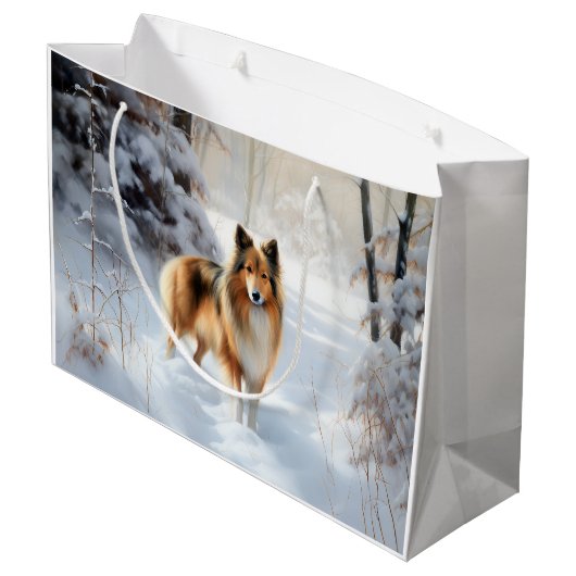 Shetland Sheepdog Laat het sneeuwen Kerstmis Groot Cadeauzakje (Achterkant Gekanteld)