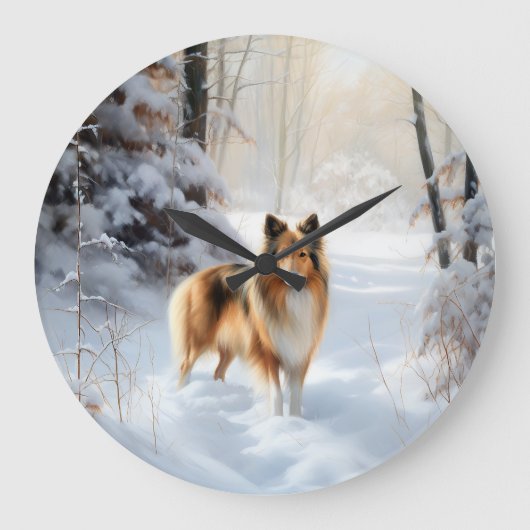 Shetland Sheepdog Laat het sneeuwen Kerstmis Grote Klok (Voorkant)