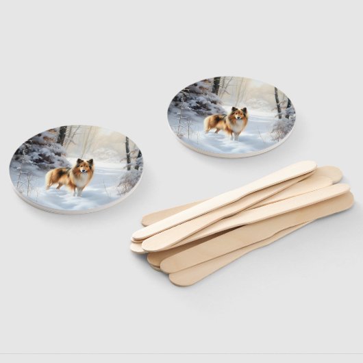 Shetland Sheepdog Laat het sneeuwen Kerstmis Handwaaier (Niet-gemonteerd)