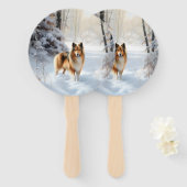 Shetland Sheepdog Laat het sneeuwen Kerstmis Handwaaier (Voorkant en achterkant)