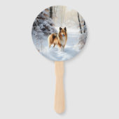 Shetland Sheepdog Laat het sneeuwen Kerstmis Handwaaier (Voorkant)