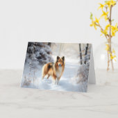 Shetland Sheepdog Laat het sneeuwen Kerstmis Kaart (Gele Bloem)