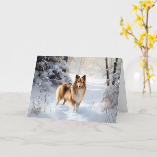 Shetland Sheepdog Laat het sneeuwen Kerstmis Kaart (Gele Bloem)
