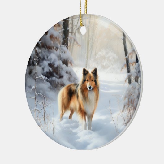 Shetland Sheepdog Laat het sneeuwen Kerstmis Keramisch Ornament (Links)