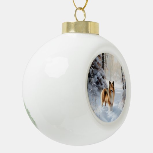 Shetland Sheepdog Laat het sneeuwen Kerstmis Keramische Bal Ornament (Links)