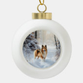 Shetland Sheepdog Laat het sneeuwen Kerstmis Keramische Bal Ornament (Voorkant)