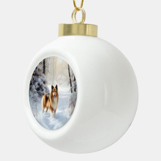Shetland Sheepdog Laat het sneeuwen Kerstmis Keramische Bal Ornament (Rechts)