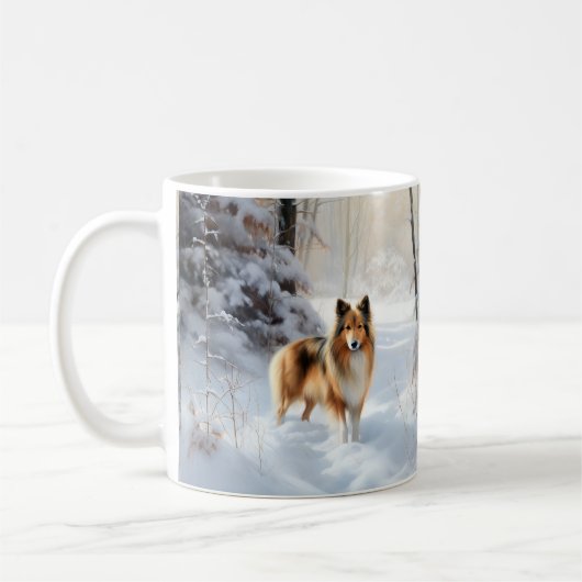 Shetland Sheepdog Laat het sneeuwen Kerstmis Koffiemok (Links)