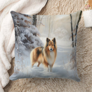 Shetland Sheepdog Laat het sneeuwen Kerstmis Kussen