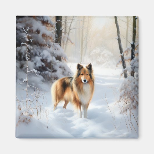 Shetland Sheepdog Laat het sneeuwen Kerstmis Magneet (Voorkant)