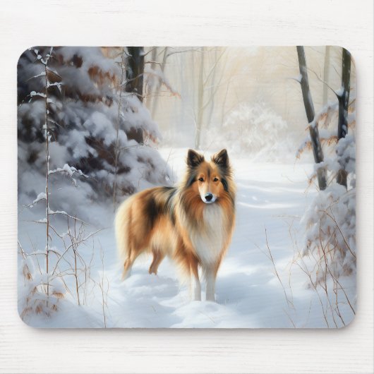Shetland Sheepdog Laat het sneeuwen Kerstmis Muismat (Voorkant)