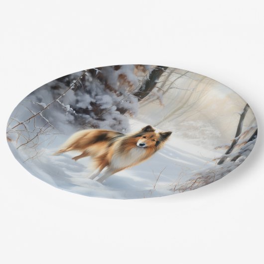 Shetland Sheepdog Laat het sneeuwen Kerstmis Papieren Bordje (Gekanteld)