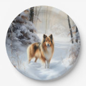 Shetland Sheepdog Laat het sneeuwen Kerstmis Papieren Bordje (Voorkant)