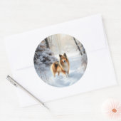 Shetland Sheepdog Laat het sneeuwen Kerstmis Ronde Sticker (Envelop)