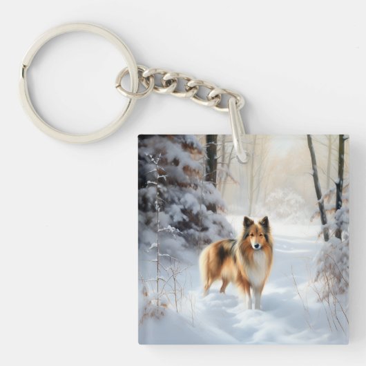 Shetland Sheepdog Laat het sneeuwen Kerstmis Sleutelhanger (Voorkant)