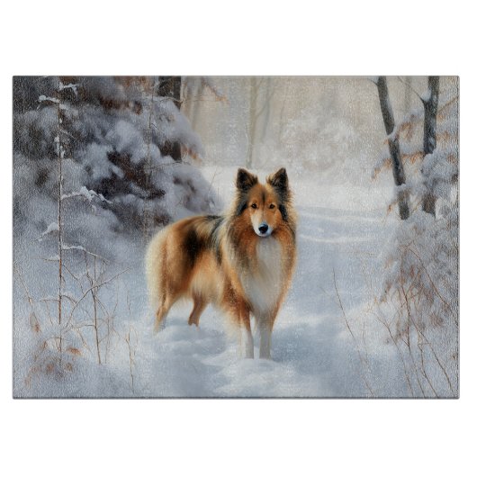 Shetland Sheepdog Laat het sneeuwen Kerstmis Snijplank (Voorkant)