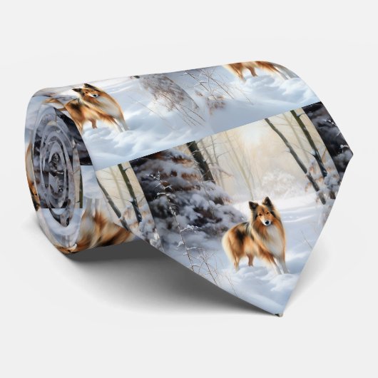 Shetland Sheepdog Laat het sneeuwen Kerstmis Stropdas (Opgerold)