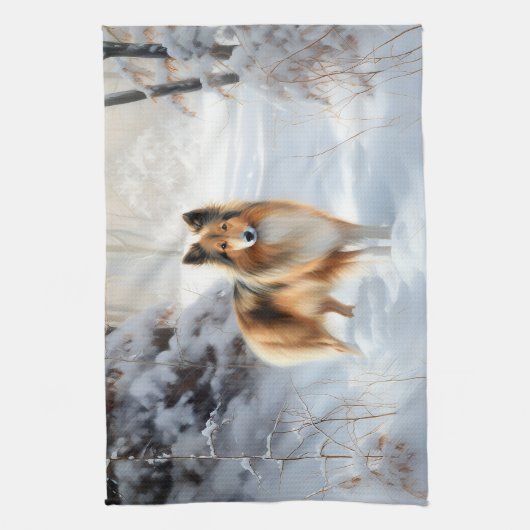 Shetland Sheepdog Laat het sneeuwen Kerstmis Theedoek (Verticaal)