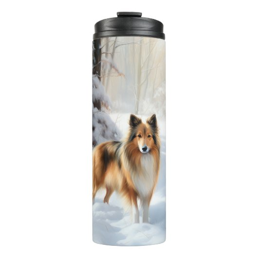 Shetland Sheepdog Laat het sneeuwen Kerstmis Thermosbeker (Voorkant)