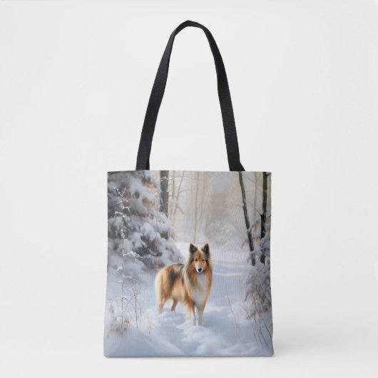 Shetland Sheepdog Laat het Sneeuwen Kerstmis Tote Bag (Voorkant)
