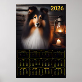 Shetland Sheepdog Lantaarn Gloed Rustieke Hondenka Poster