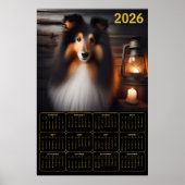 Shetland Sheepdog Lantern Glow Rustic Dog Calendar Poster (Voorkant)