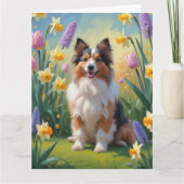 Shetland Sheepdog Lente Bloemen Schilderij Kaart (Voorkant)
