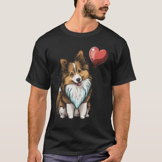 Shetland Sheepdog Love Heart Valentines Day on She T-shirt (Voorkant)