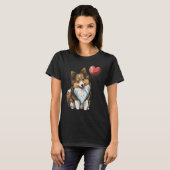Shetland Sheepdog Love Heart Valentines Day on She T-shirt (Voorkant volledig)
