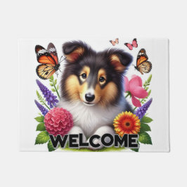 Shetland Sheepdog met bloemen en vlinders Deurmat