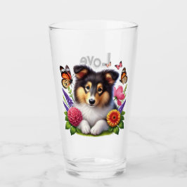 Shetland Sheepdog met bloemen en vlinders Glas