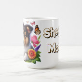 Shetland Sheepdog met bloemen en vlinders Koffiemok (Center)