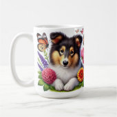Shetland Sheepdog met bloemen en vlinders Koffiemok (Links)