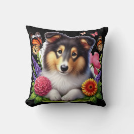Shetland Sheepdog met bloemen en vlinders Kussen