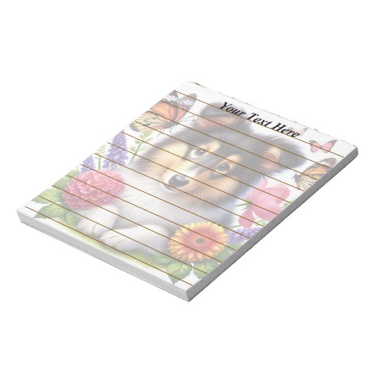 Shetland Sheepdog met bloemen en vlinders Notitieblok (Linkerzijde)