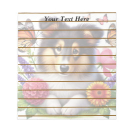 Shetland Sheepdog met bloemen en vlinders Notitieblok