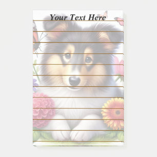 Shetland Sheepdog met bloemen en vlinders Post-it® Notes